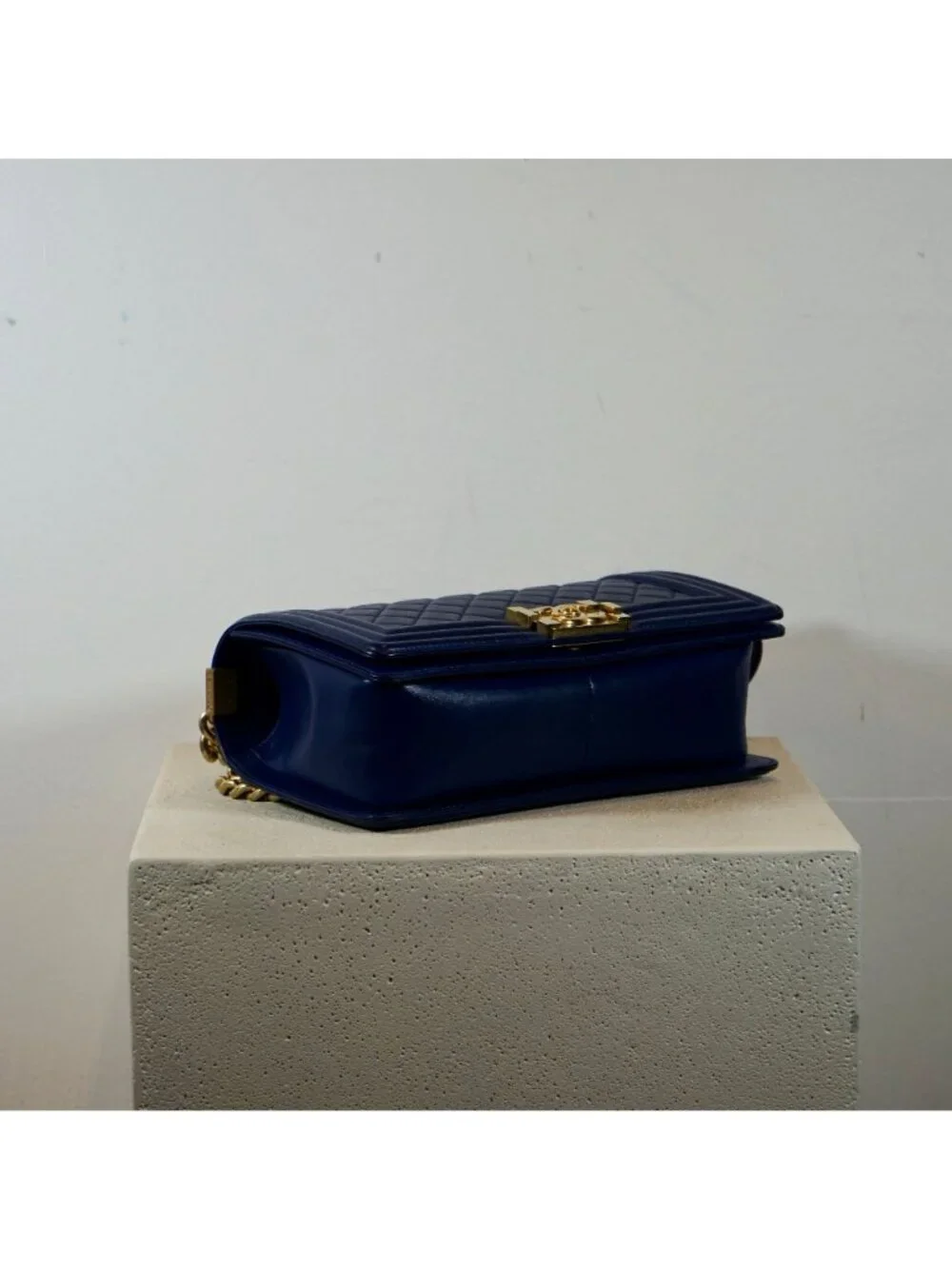 Chanel Boy Bag Caviar Blue with Gold Hardware